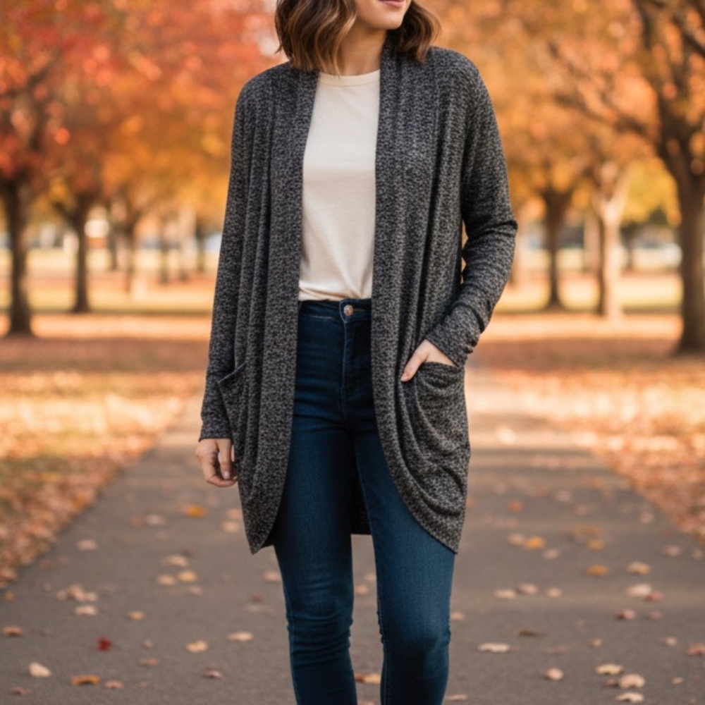 ATHLETA Cocoon Open-Front Cardigan Heather Gray